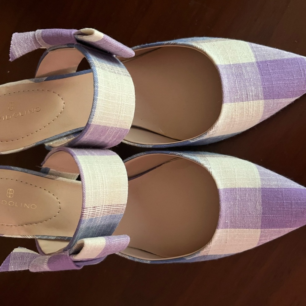 Bandolino Purple and Cream Plaid Heels; Never Worn